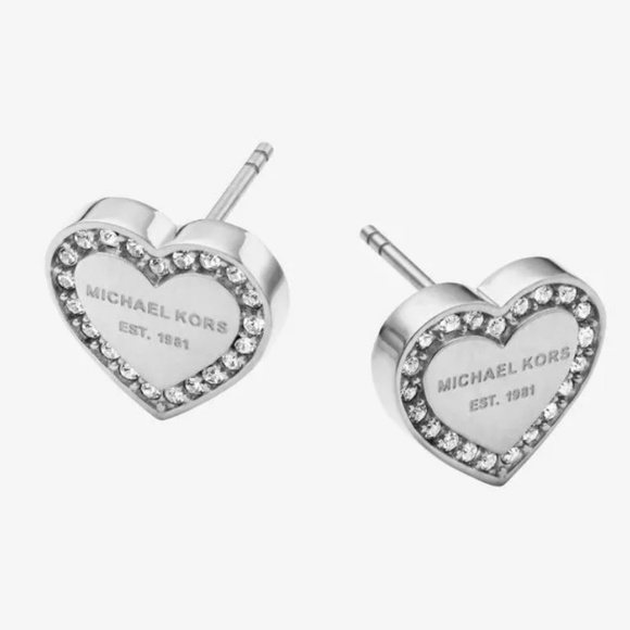 Michael Kors Jewelry - Michael Kors Silver Heart Crystal Stud Earrings Michael Kors Jewelry - Michael Kors Silver Heart Crystal Stud Earrings